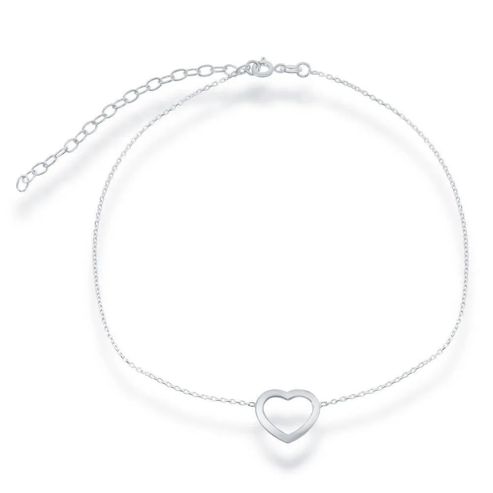 Sterling Silver Center Open Heart Choker Necklace