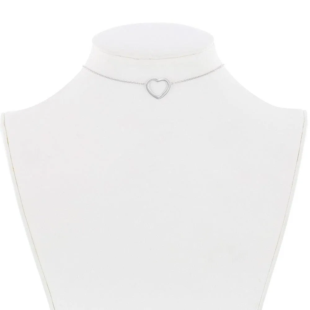 Sterling Silver Center Open Heart Choker Necklace