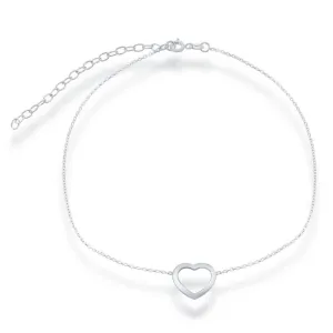 Sterling Silver Center Open Heart Choker Necklace