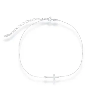 Sterling Silver Center Sideways Cross Choker Necklace