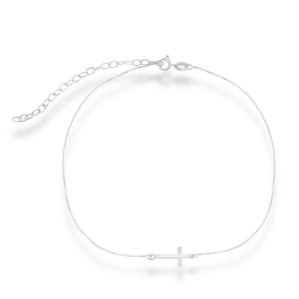 Sterling Silver Center Sideways Cross Choker Necklace