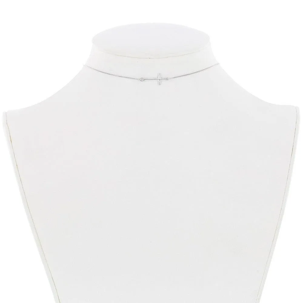 Sterling Silver Center Sideways Cross Choker Necklace