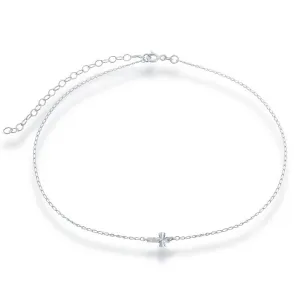 Sterling Silver Center Small Sideways Cross Choker Necklace