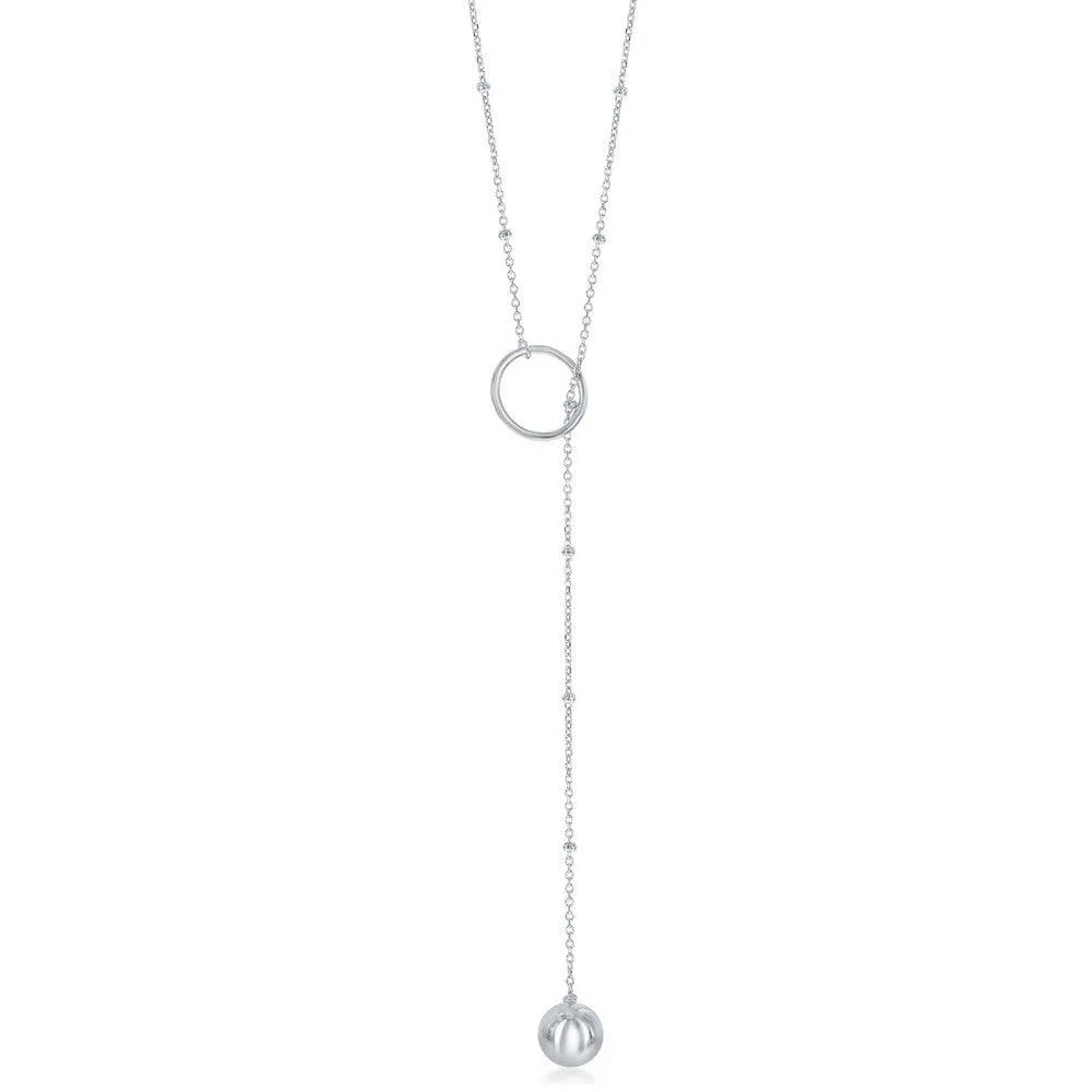 Sterling Silver Circle with Bead Lariat Necklace