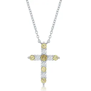 Sterling Silver Citrine CZ November Birthstone Cross Necklace