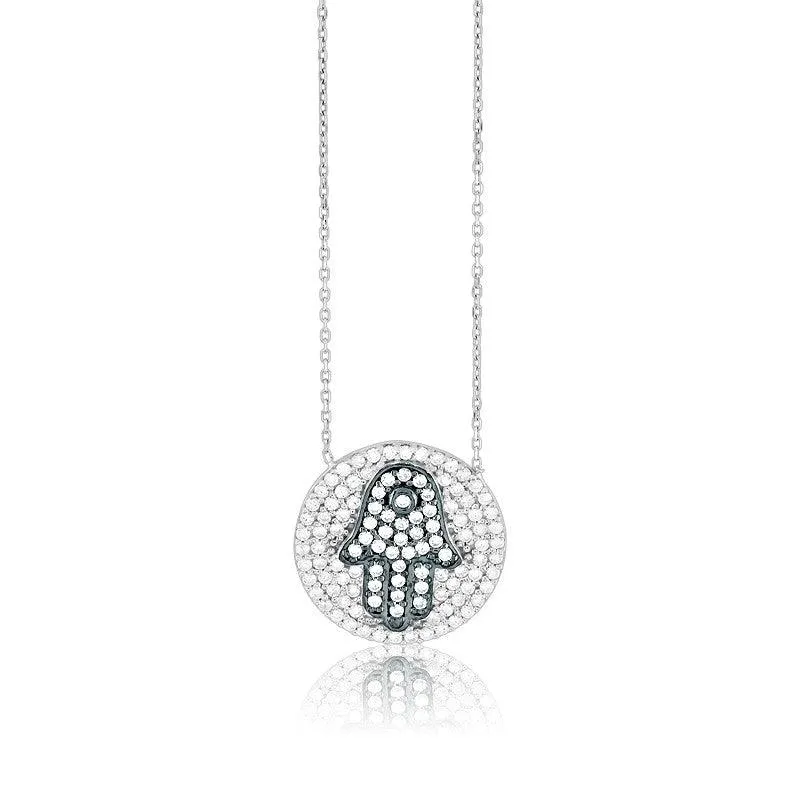 Sterling Silver Clear Stone CZ Hamsa Necklace