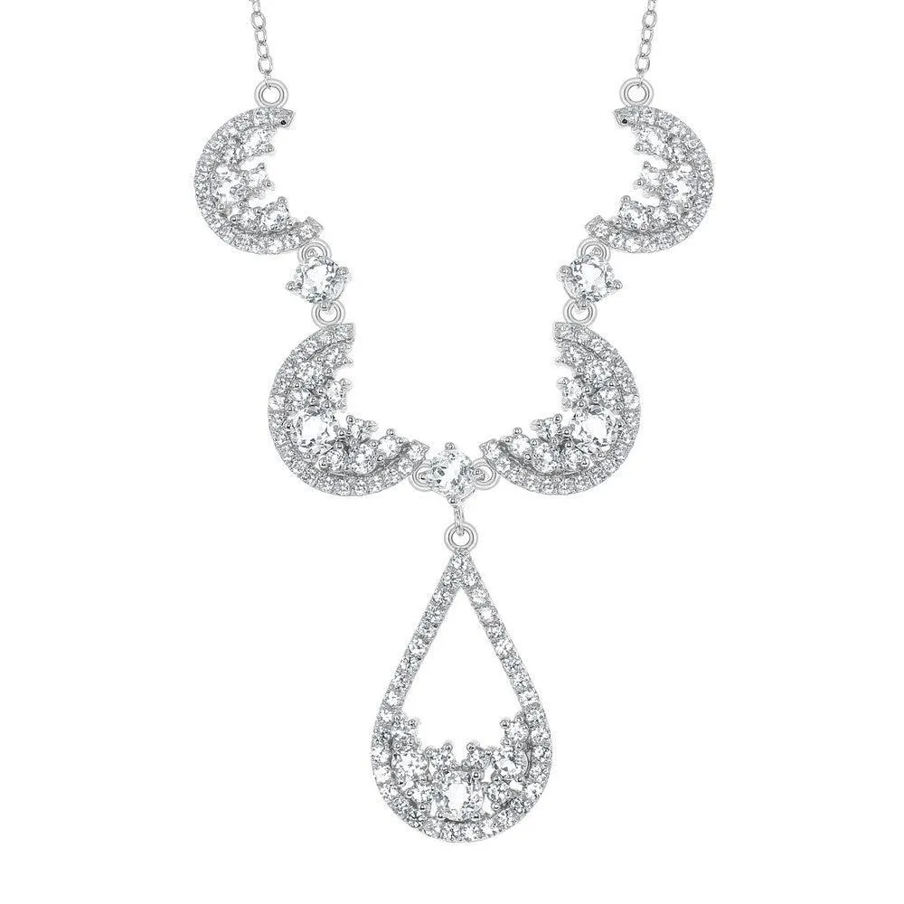 Sterling Silver Crescent Shape Teardrop Necklace