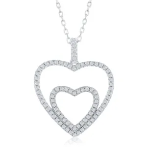 Sterling Silver Cubic Zirconia Double Heart Necklace