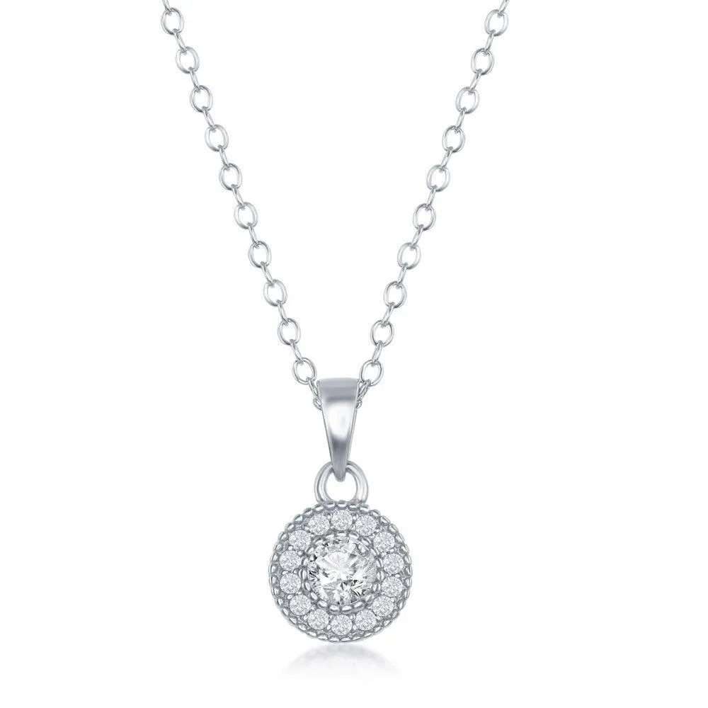 Sterling Silver Cubic Zirconia Halo Necklace and Earrings Set