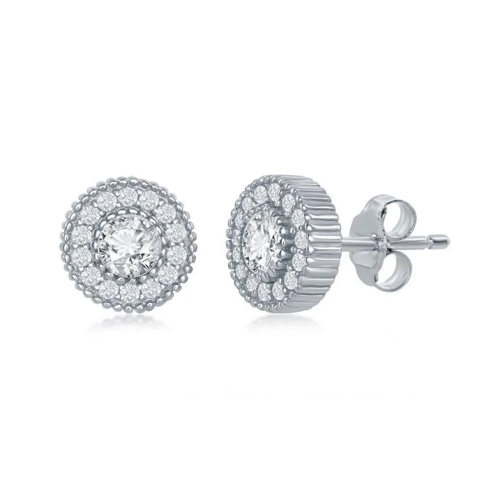 Sterling Silver Cubic Zirconia Halo Necklace and Earrings Set