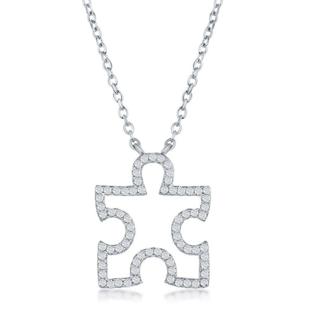 Sterling Silver Cubic Zirconia Open Puzzle Piece Necklace