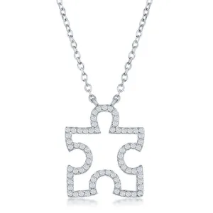 Sterling Silver Cubic Zirconia Open Puzzle Piece Necklace