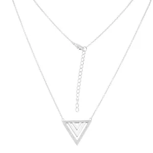Sterling Silver CZ and Shiny Open Triangles Necklace