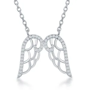 Sterling Silver CZ Angel Wings Necklace