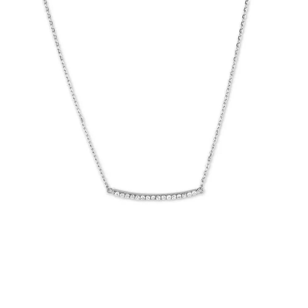 Sterling Silver CZ Curved Bar Necklace