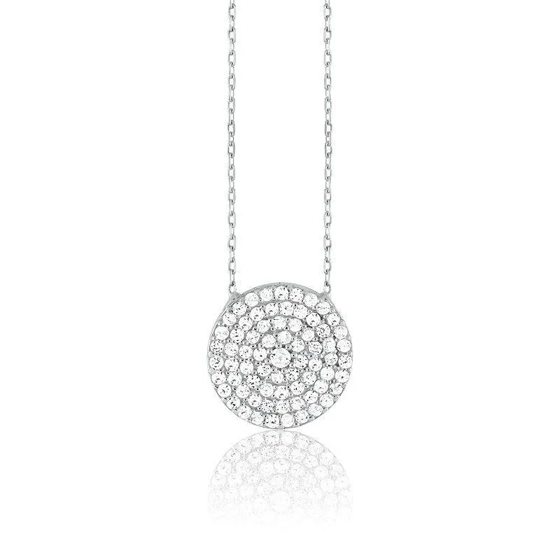 Sterling Silver CZ Disc Design Necklace