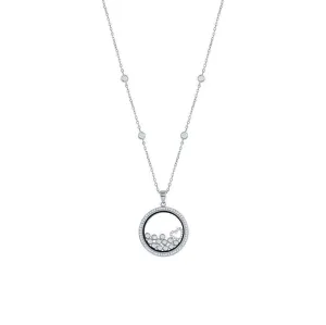 Sterling Silver CZ Floating Heart & Round CZ's in a Disc Necklace