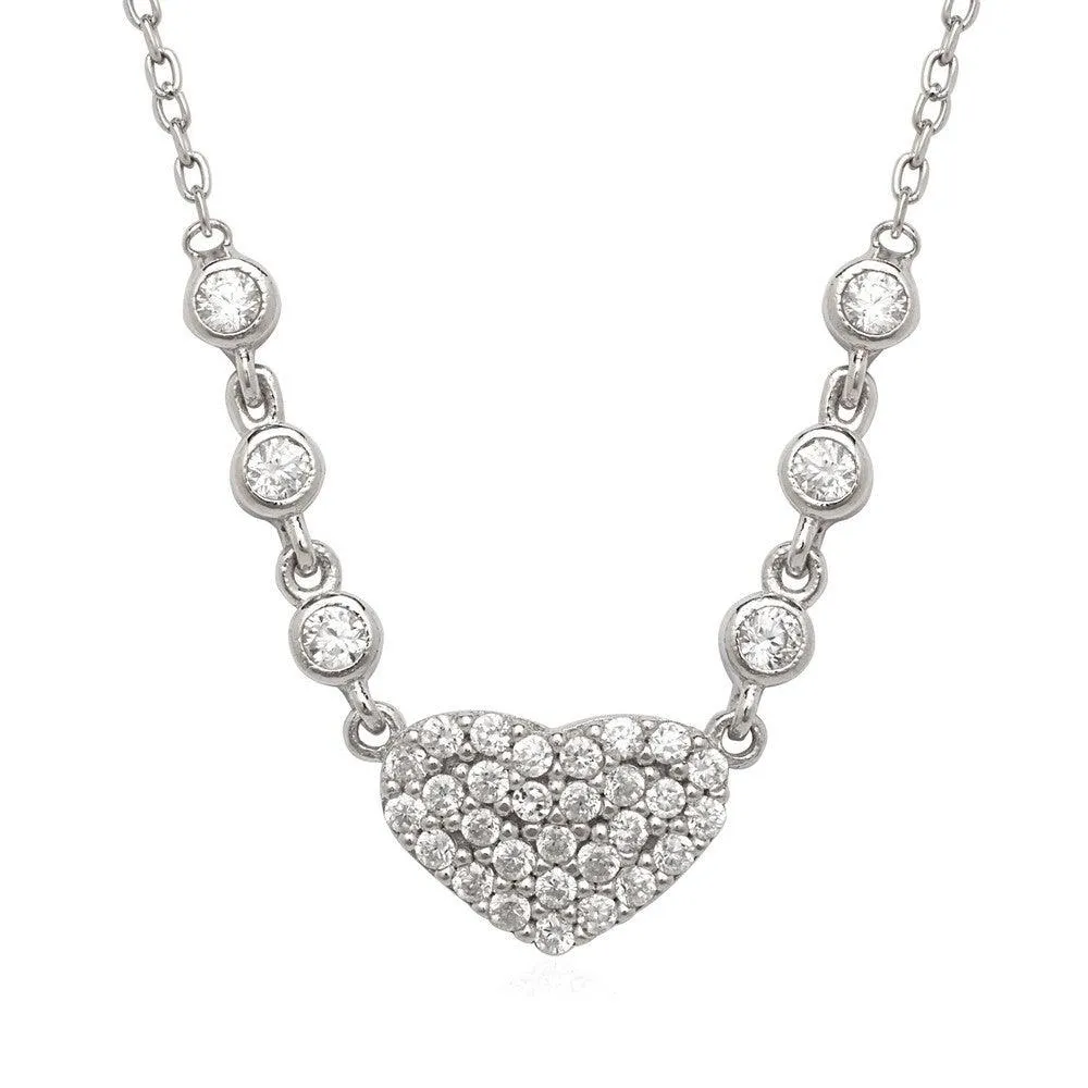 Sterling Silver CZ Heart with Bezel Set Necklace