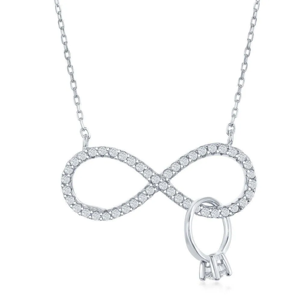Sterling Silver CZ Infinity with Engagement Ring Necklace