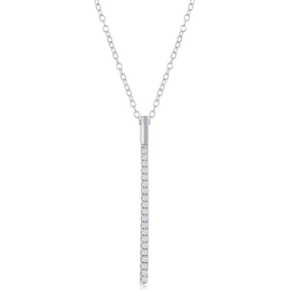 Sterling Silver CZ Vertical Bar Necklace