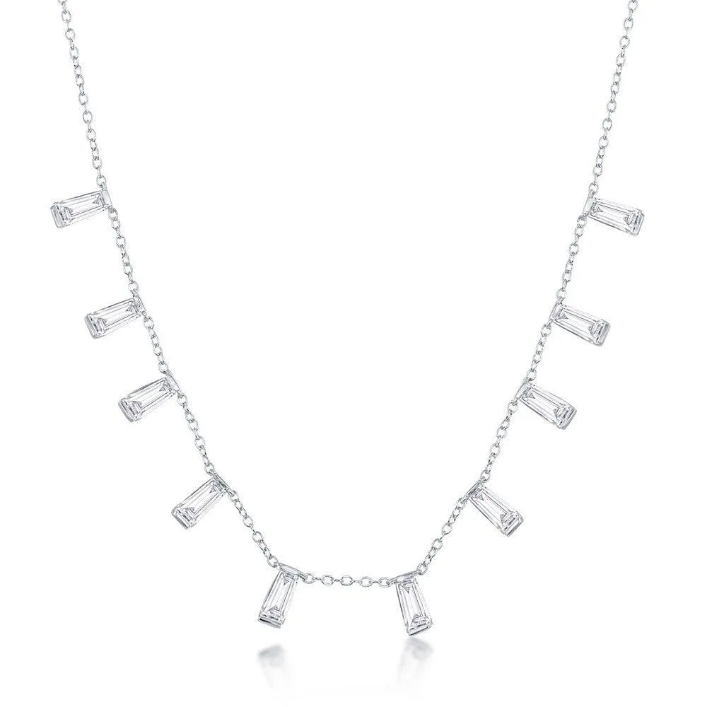 Sterling Silver Dangling Baguettes Necklace