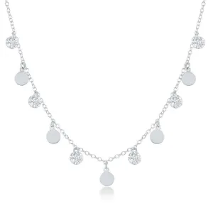 Sterling Silver Dangling Cubic Zirconia's and Discs Necklace