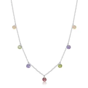 Sterling Silver Dangling Rainbow Cubic Zirconia Necklace
