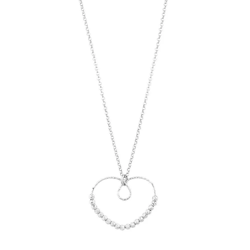Sterling Silver Diamond Cut Beads Heart Necklace