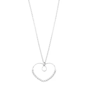 Sterling Silver Diamond Cut Beads Heart Necklace