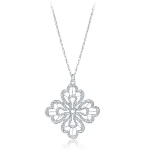 Sterling Silver Diamond Cut Leaf Flower Necklace