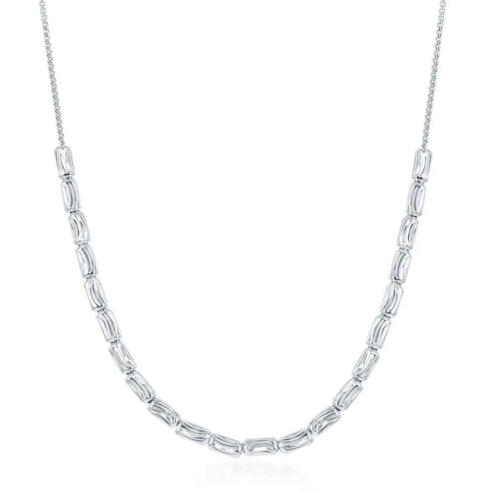 Sterling Silver Diamond Moon Cut Bead Necklace