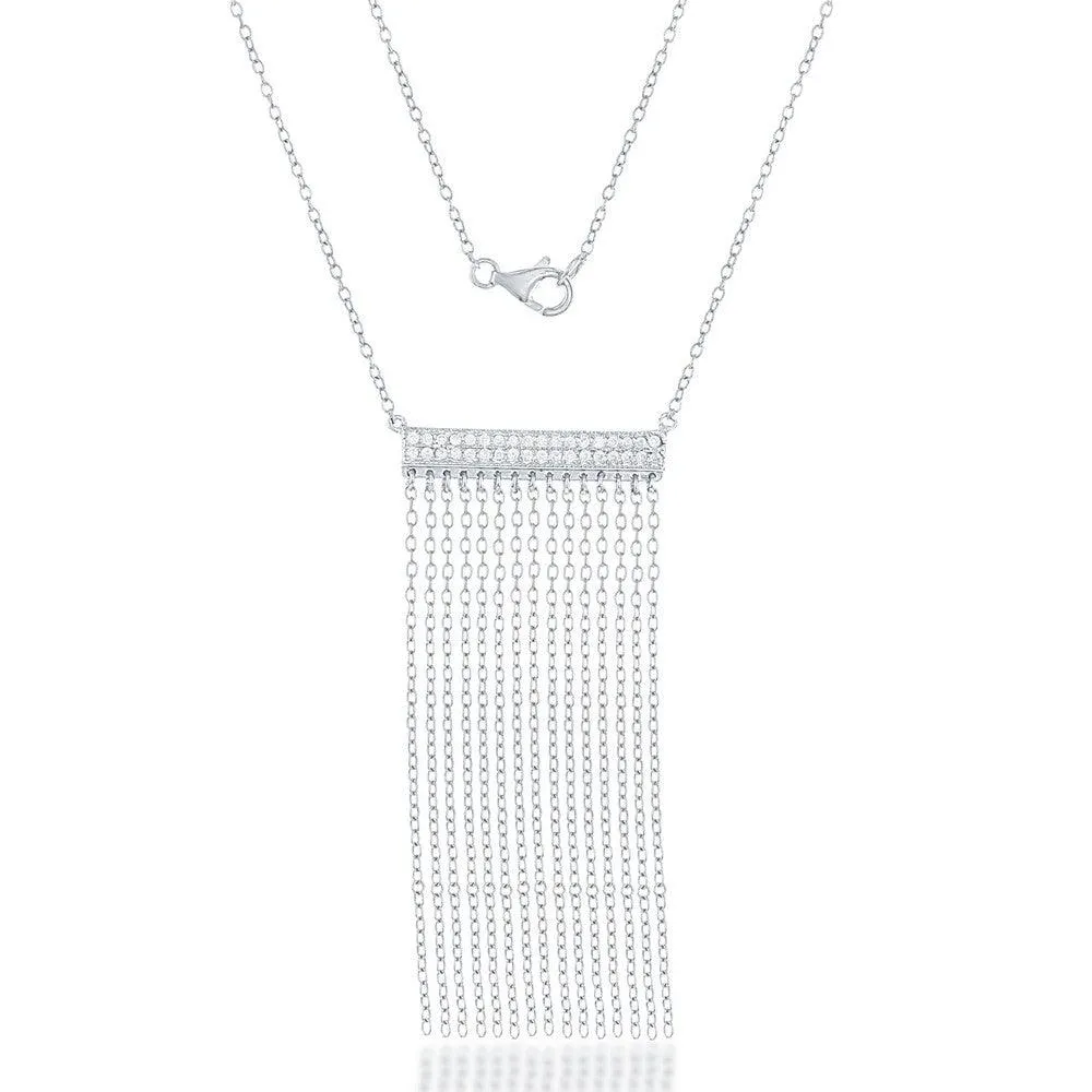 Sterling Silver Double CZ Bar with Tassels Necklace