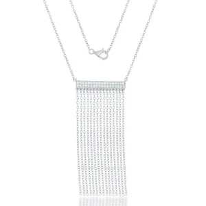 Sterling Silver Double CZ Bar with Tassels Necklace