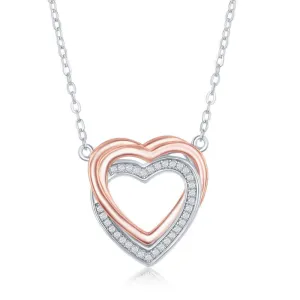 Sterling Silver Double Heart CZ Necklace