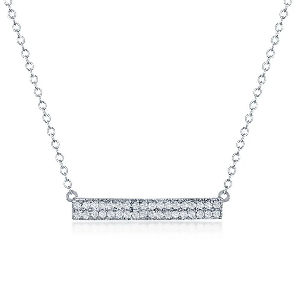 Sterling Silver Double Row CZ Bar Necklace