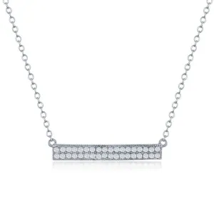 Sterling Silver Double Row CZ Bar Necklace