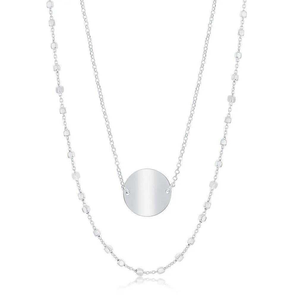 Sterling Silver Double Strand Shiny Disc Necklace