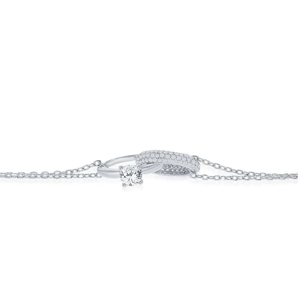 Sterling Silver Engagement Ring and Micro Pave Band Necklace
