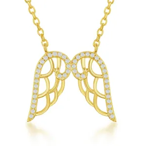 Sterling Silver Gold Plated CZ Angel Wings Necklace