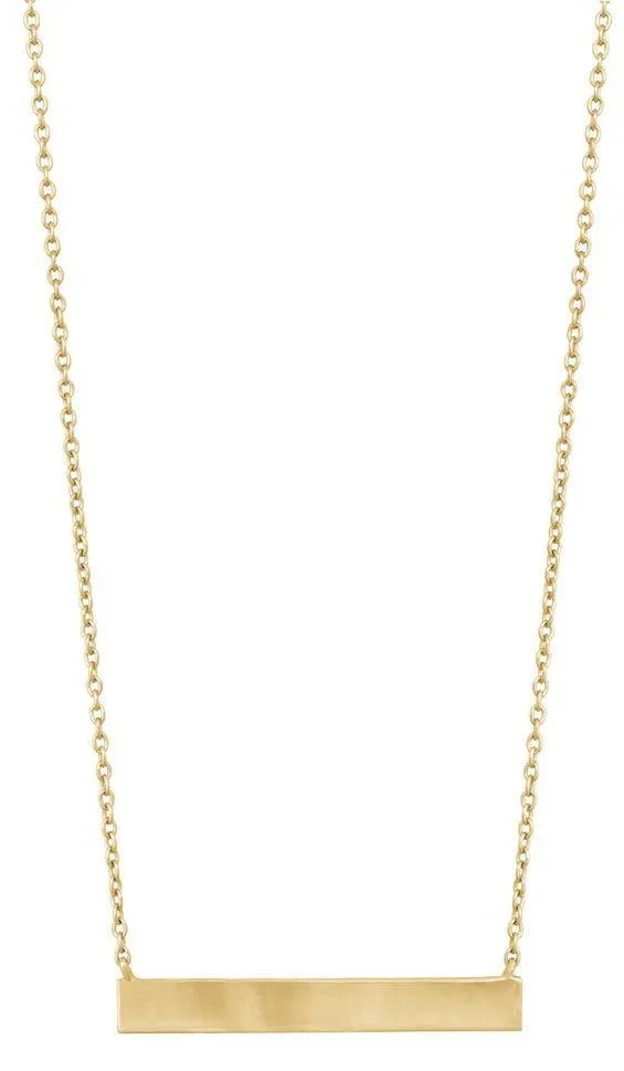 Sterling Silver Gold Plated Plain Sideways Bar Necklace