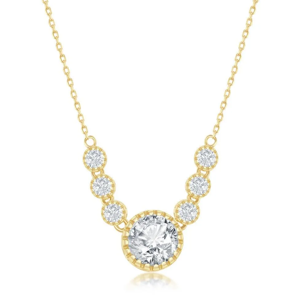 Sterling Silver Gold Plated Round Cubic Zirconia Necklace