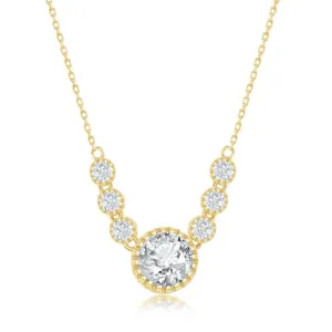Sterling Silver Gold Plated Round Cubic Zirconia Necklace