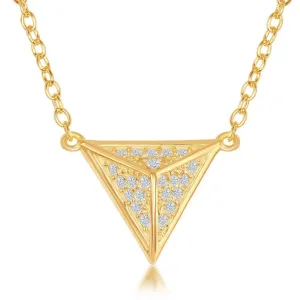 Sterling Silver Gold Triangular Pyramid CZ Necklace