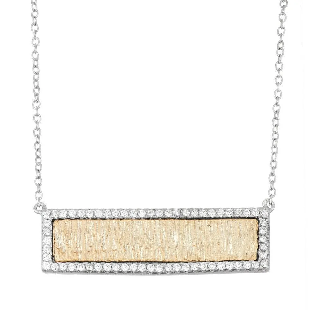 Sterling Silver GP Bar with CZ Border Necklace