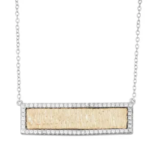 Sterling Silver GP Bar with CZ Border Necklace