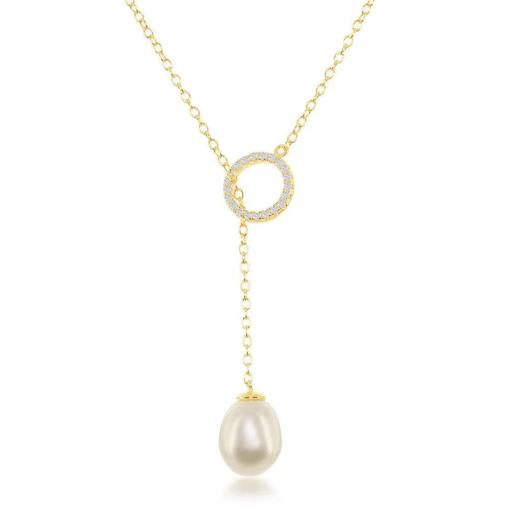 Sterling Silver GP CZ Circle with Teardrop FWP Bolo Necklace