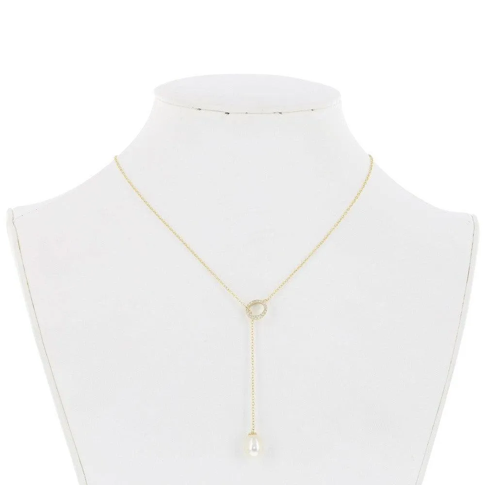 Sterling Silver GP CZ Circle with Teardrop FWP Bolo Necklace