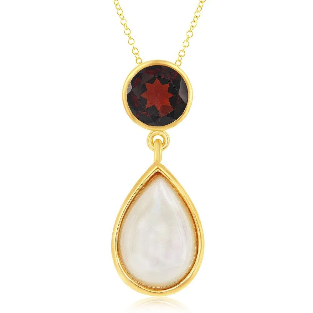 Sterling Silver GP Garnet with Mother of Pearl Pendant