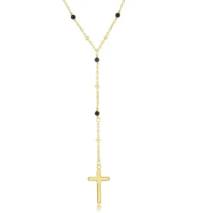 Sterling Silver GP Onyx and Plain Beads Cross Rosary Necklace