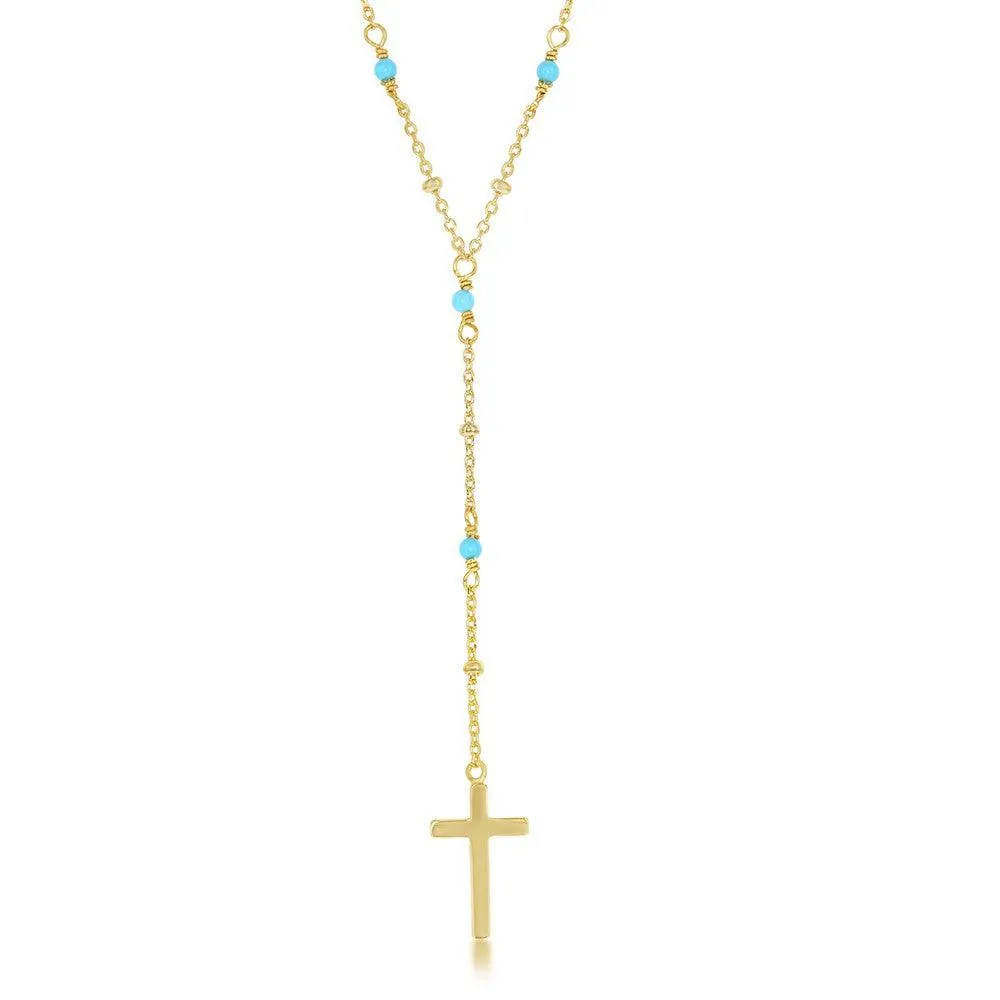 Sterling Silver GP Turquoise and GP Plain Beads Cross Necklace